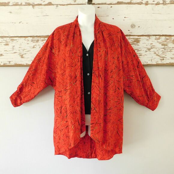 Tops - Nora Noh Vintage Silk Tunic Top Red Dolman Sleeve Flowing Size 4 Loose Fit MINT!